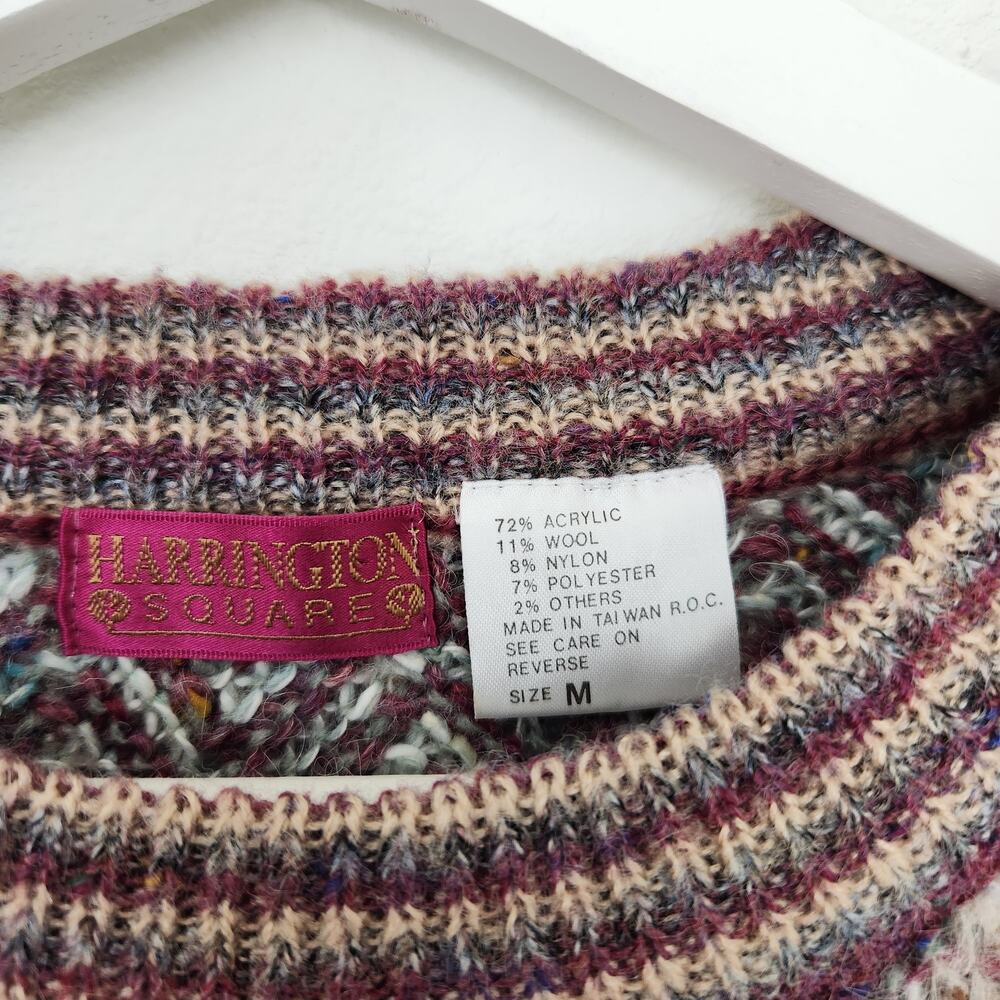 80s Vintage Knit Sweater Vest Wool Maroon Multicolor Chevron Academia 90s M - Picture 4 of 8